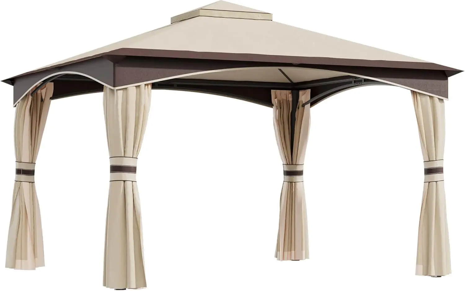 

10' x 12' Outdoor Gazebo with Netting and Curtains, Patio Gazebo Canopy w/ 2-Tier Soft Top Roof and Steel Frame for Lawn, Garden