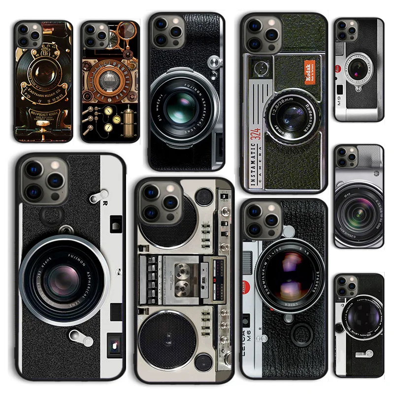 Autumu Classic Retro Black Silver Custodia Per Telefono Con Fotocamera Vintage Per Iphone 15 12 Mini Xs Xr 11 13 14 Pro Max Se2020 6 7 8 Plus