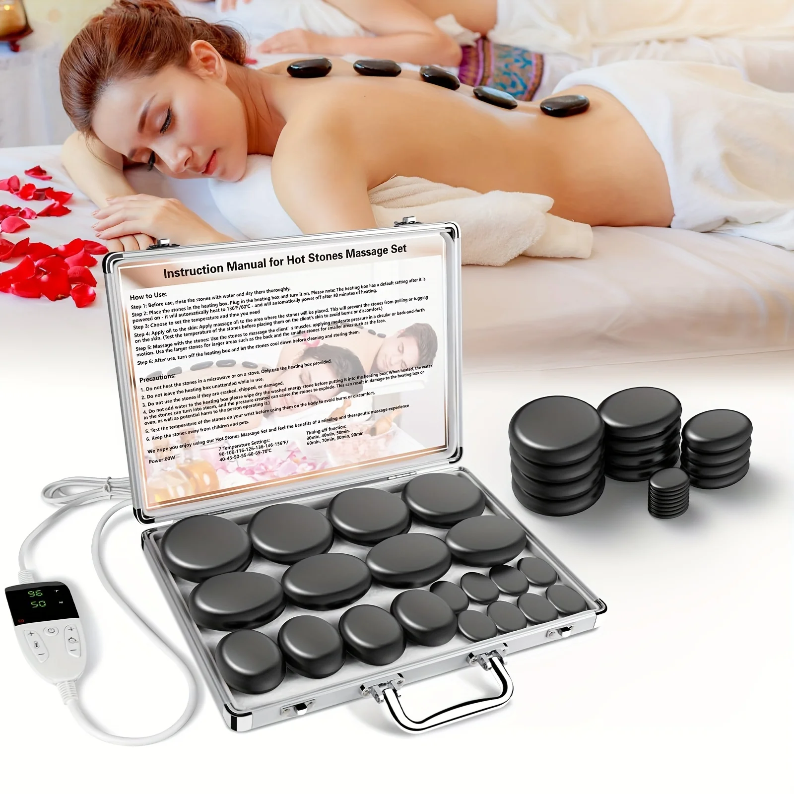 Hot Stone Massage Set with Temperature Adjustment ,Professional Spa Massage Tools, Relieve Tension and Muscle Pain 2