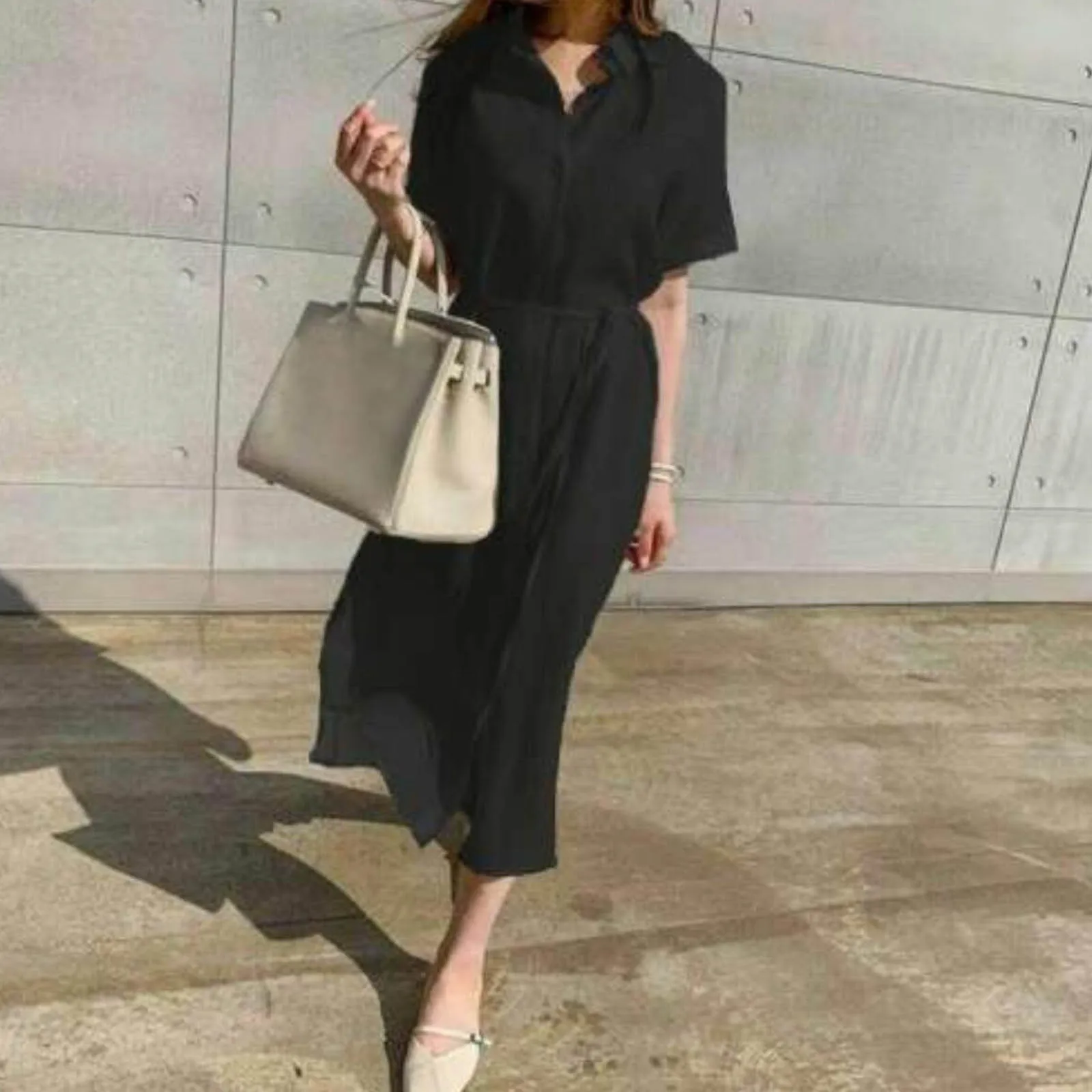 

Однотонное Повседневное платье 2024, Корейская версия, минималистичное свободное однобортное платье-рубашка с поясом и коротким рукавом для женщин