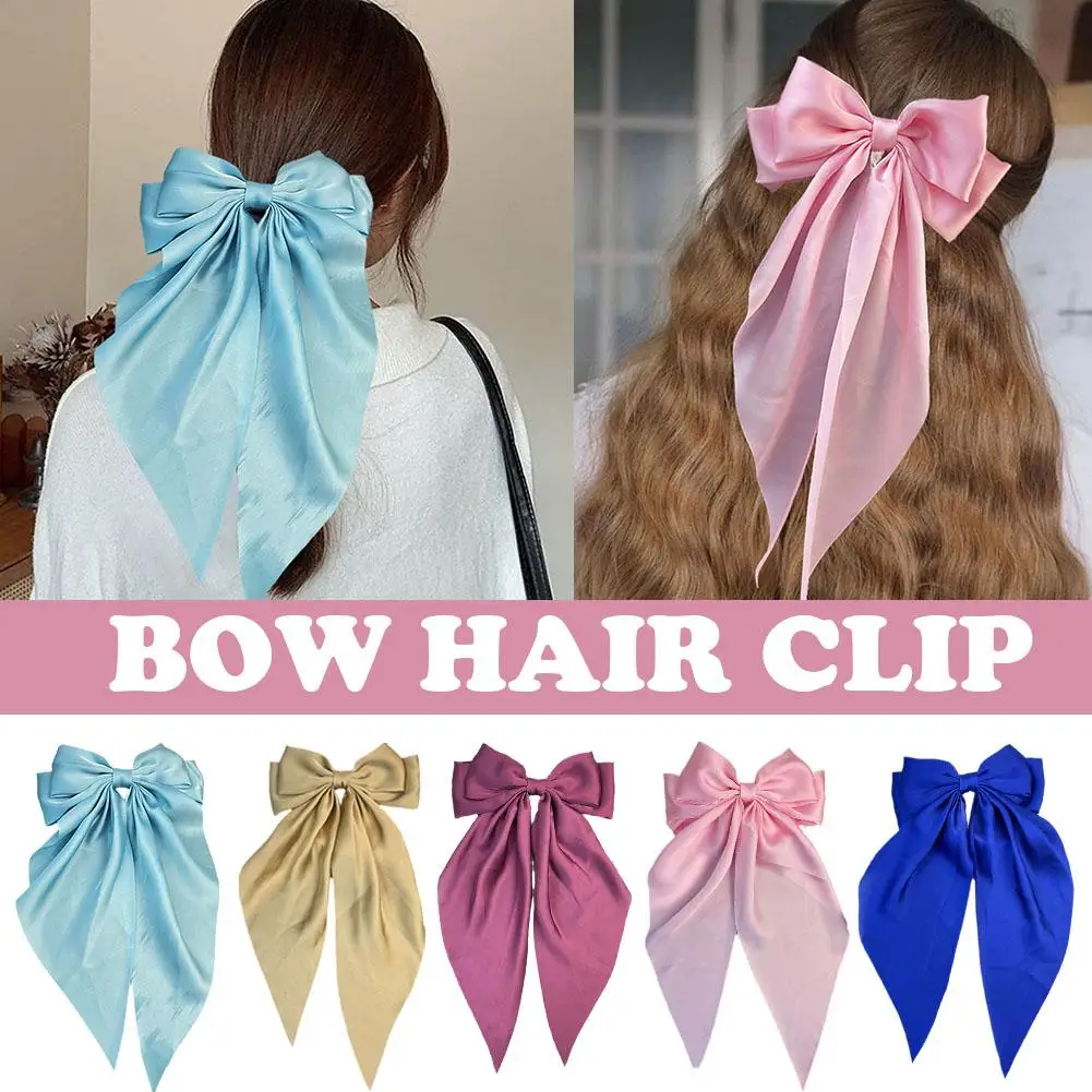 

Elegant Satin Big Bow Hair Clip Spring Hairpin Simple Accessories Bowknot Barrettes Girls Women Trendy Headwear Hair X7U7