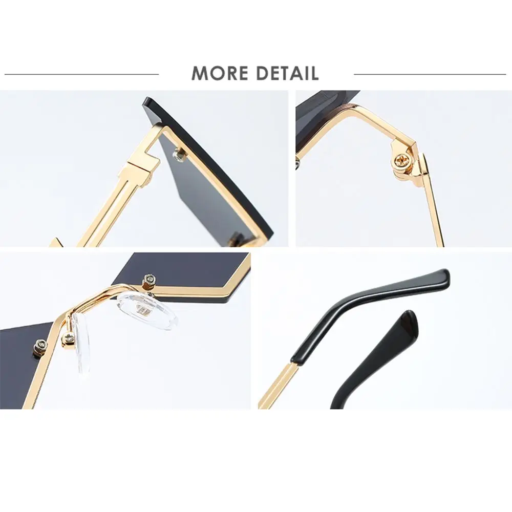 Narrow Trending UV400 True Film Lens Diamond Shape Fashion Women Sunglasses Rimless Sun Glasses