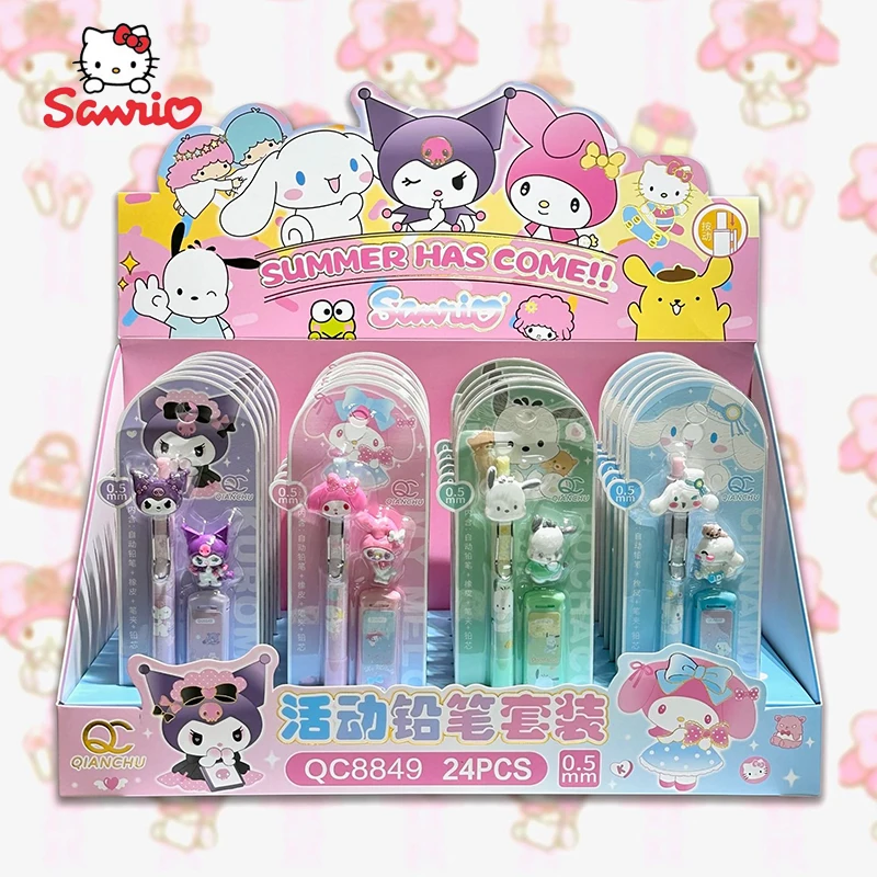 

Автоматический карандаш Sanrio с мультяшным рисунком, 24 шт., набор механических карандашей без заточки 0,5 мм, набор карандашей с заправкой, Детские канцелярские принадлежности
