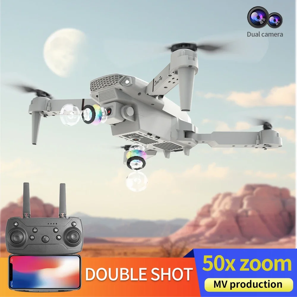 Vue de dessous du drone E88 avec sa caméra HD, prêt pour un vol stable et un retour intelligent.