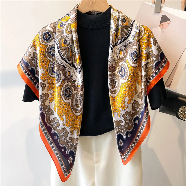 Fashion Paisley Print Square Scarf for Women Neckercheif Satin