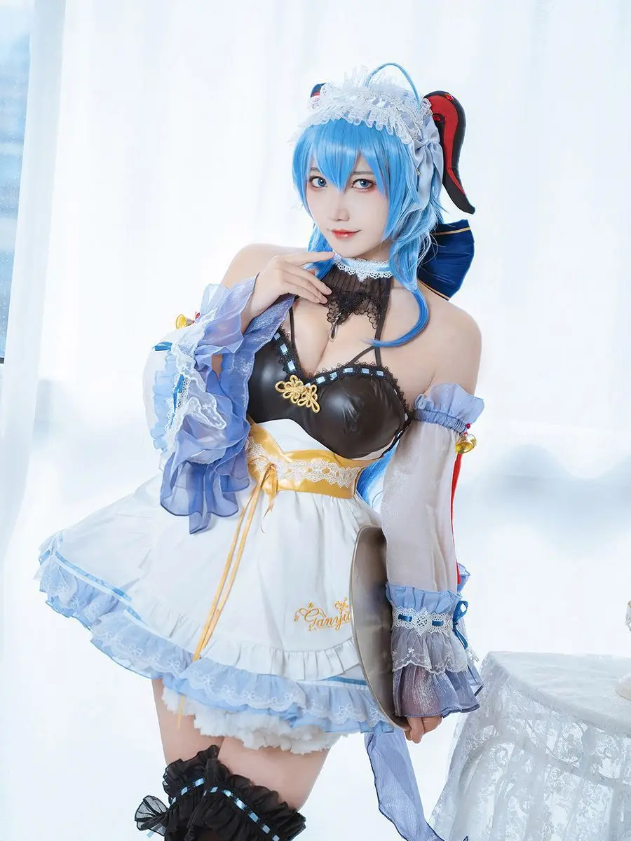 

Genshin impact cosplay Ganyu fan maid costume Wang Xiaomei coconut sheep black silk Japanese maid cos