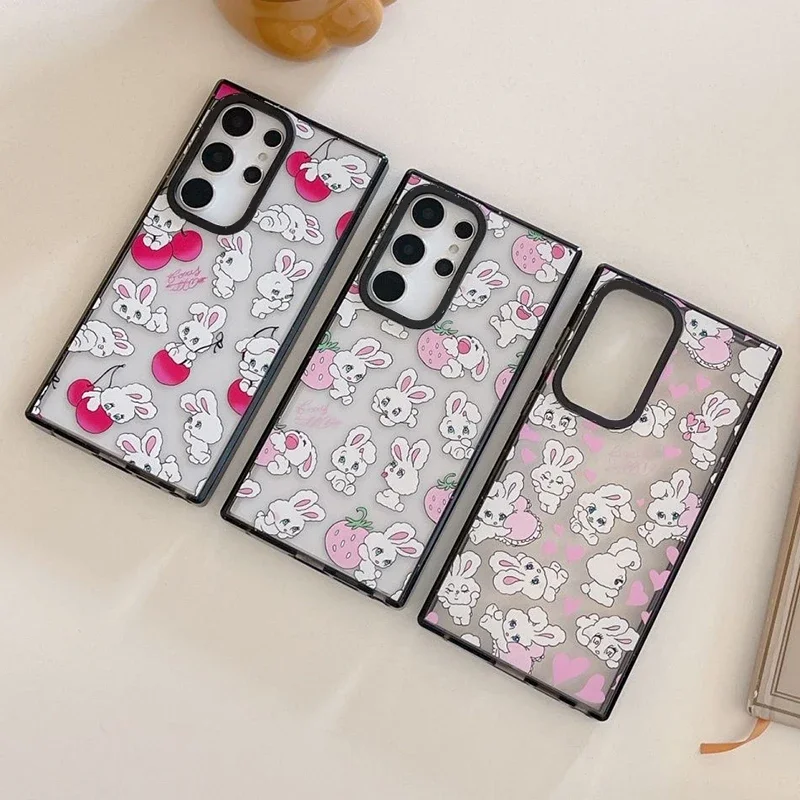 

70-103 Rabbit Acrylic Black Border Case for Samsung Galaxy S22 S23 S24 Ultra S22+ S23+ S24 Plus Cover Protective Shell