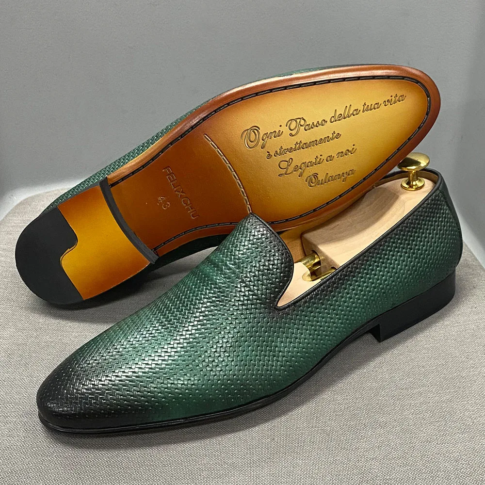 Men's Fashion Loafers Green Genuine Leather Slip-On Casual Dress Shoes for  Wedding Party Formal Suit - AliExpress 322