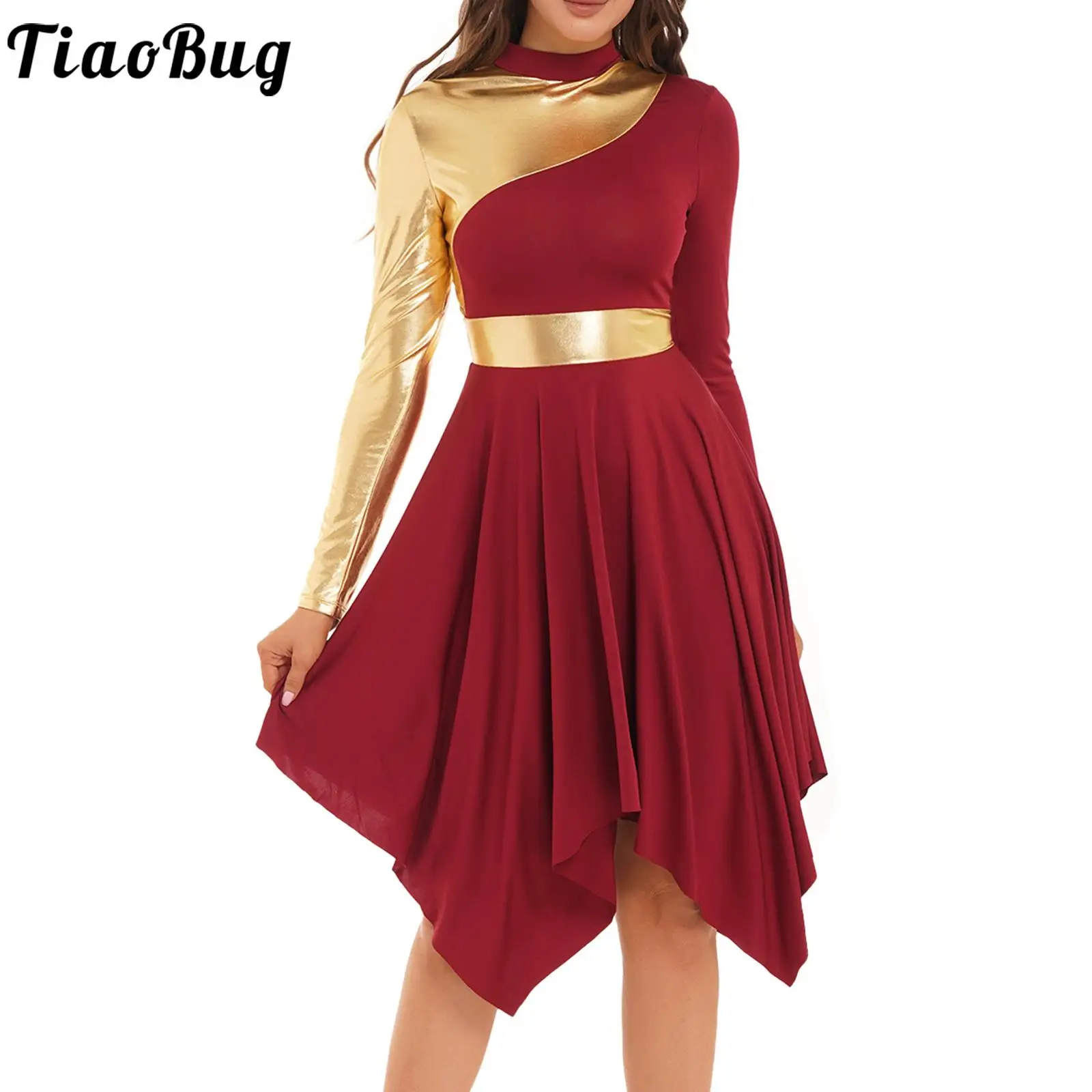 Girls Metallic Praise Dance Dress - Liturgical Worship Costume Color Block Tunic