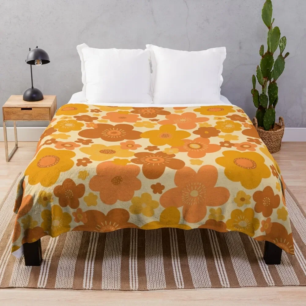 Groovy 70s Retro Vintage Floral Pattern Throw Blanket Sofas Summer Beddings Beach For Baby Nap Blankets