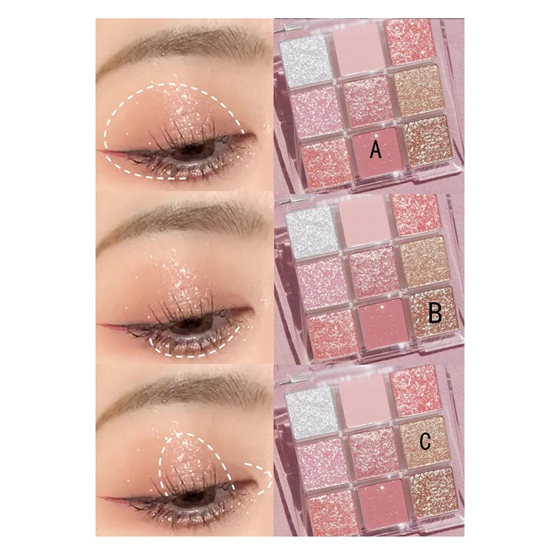 Pink glitter Eye Shadow Palette Pearly Sequin Matte Shimmer Eye Shadow Orange Shiny Charming Girl Makeup Lasting Korean Cosmetic
