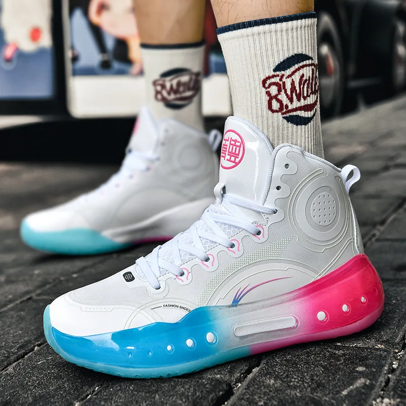 Original Luminous Pink Women's Basketball Sneakers Comfortable Men's Basketball Sport Shoes Non-slip Elastic Training Shoes Men