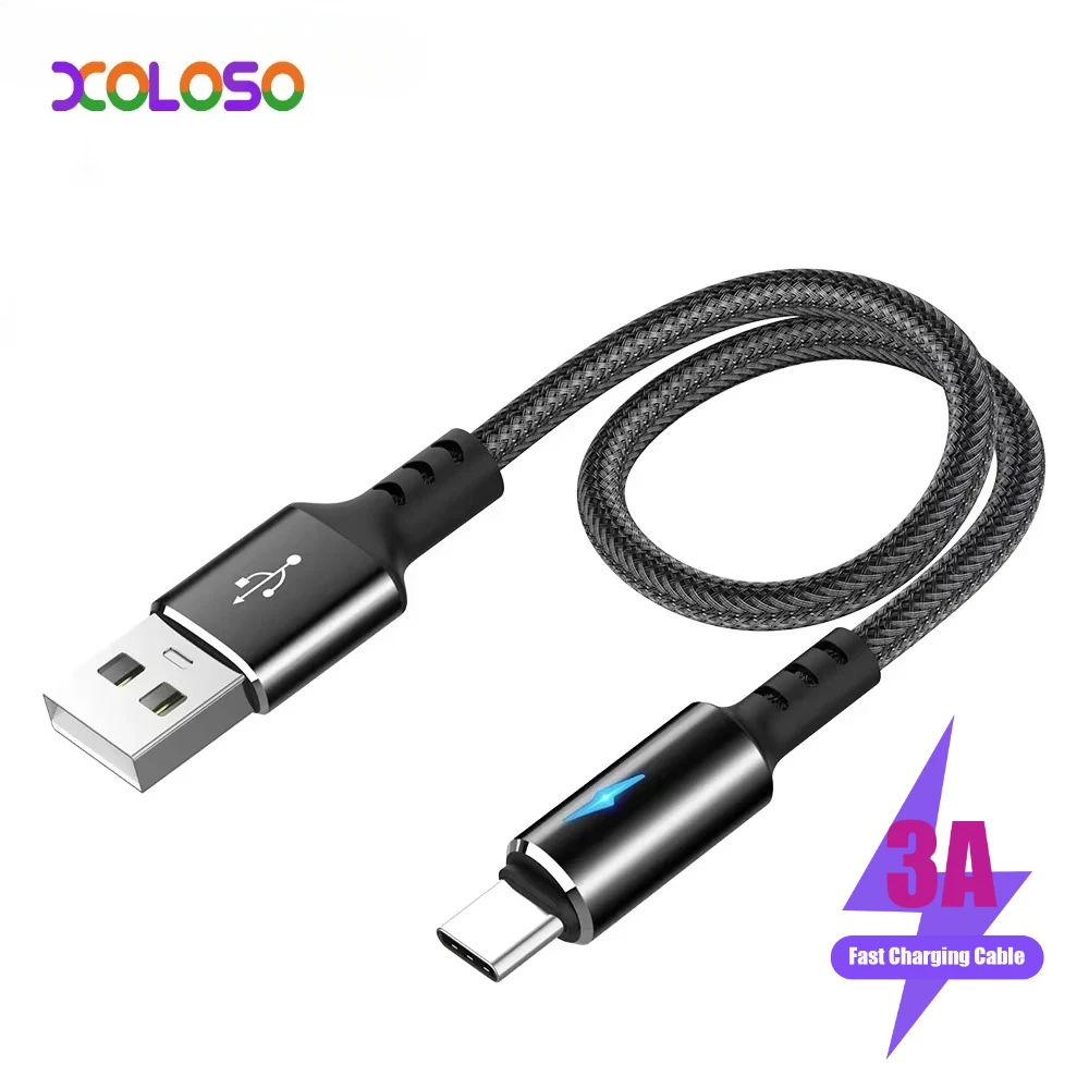 Compact Nylon & Aluminum USB C to USB A Fast Charging Cable - 25cm