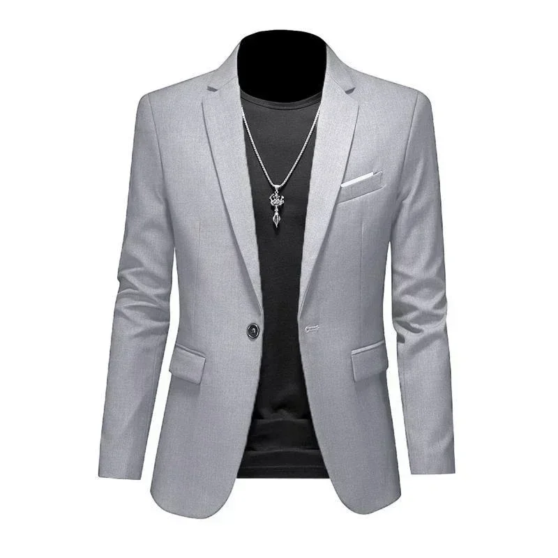 Mens Blazer Men's Casual Business Fashion Suit Slim Fit Formal Chic Jacket Single Button Solid Lapel Outwear