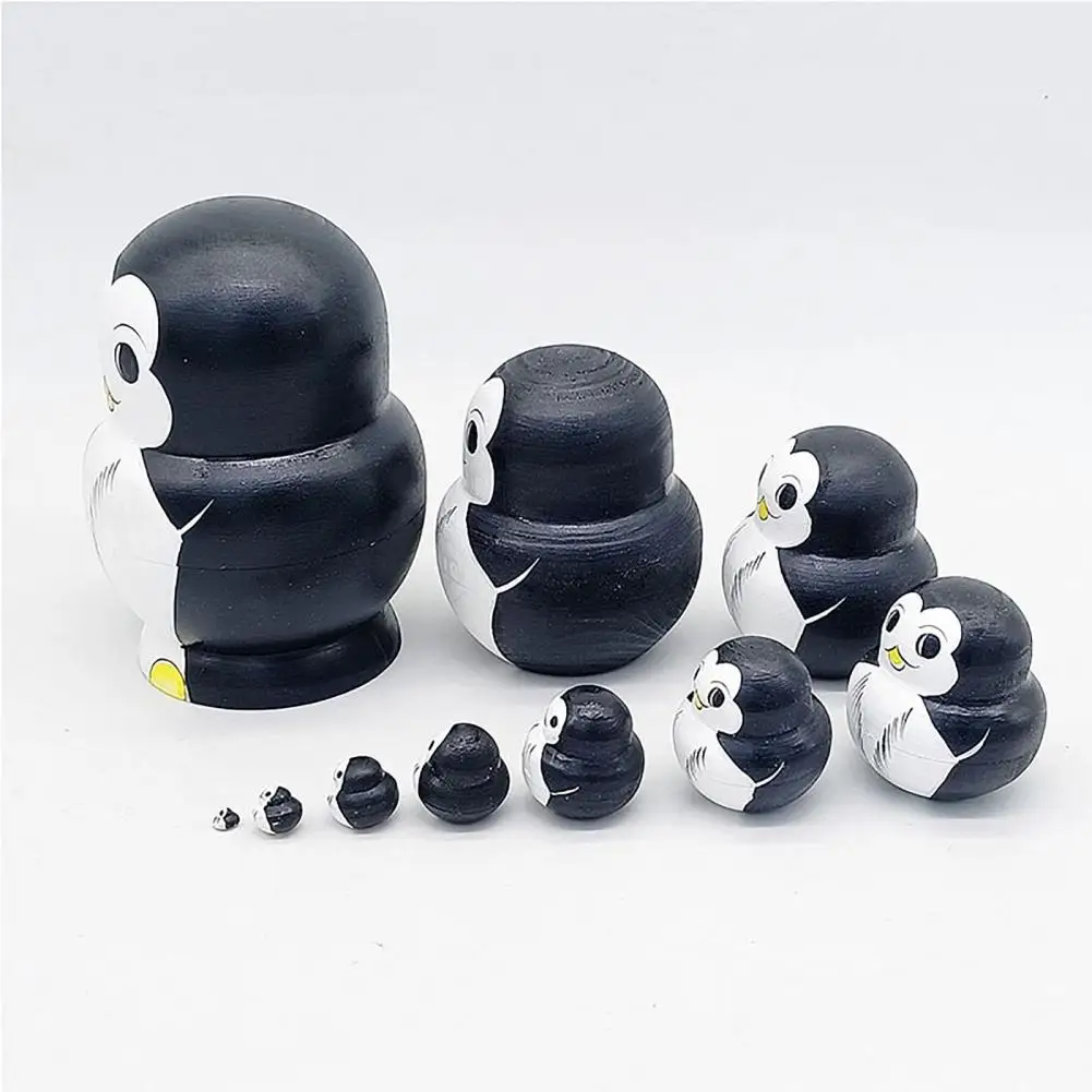 10 개/대 동물 러시아 중첩 인형 10 레이어 수제 나무 Matryoshka 오리 팬더 펭귄 병아리 스태킹 장난감 데스크탑 장식