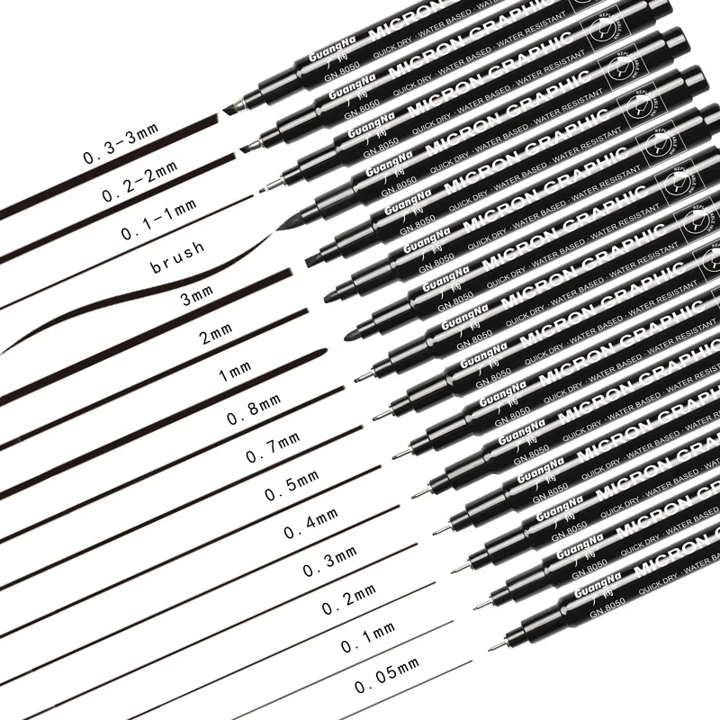 15Pcs/set Hand Lettering Neelde Drawing Pen Pigment Liner Micron Pen 005 01 02 03 04 05  Brush Fineliner Sketching Art Markers 2