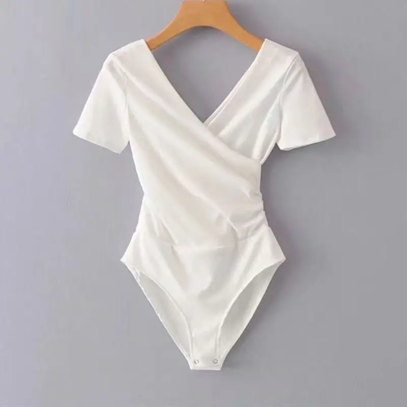 

New Style Summer Women Sexy Knitted Bodysuits V Neck Jumpsuit Black Skinny Party Short Sleeve Body Suit Female Clothing