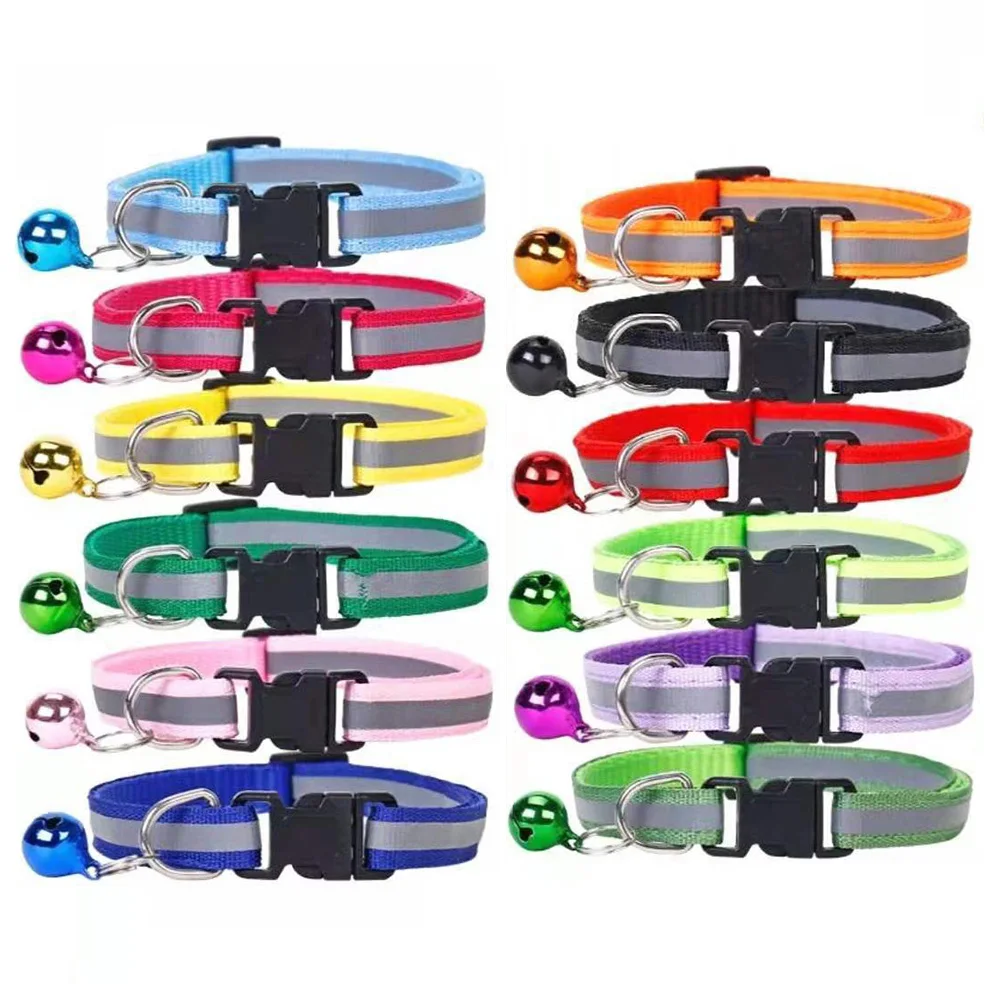 

Cat Collars Small Dog Collars Reflective Safety Quick Release Buckle Cat Pet Kitten Collar Adjustable Bell Pet Supplies