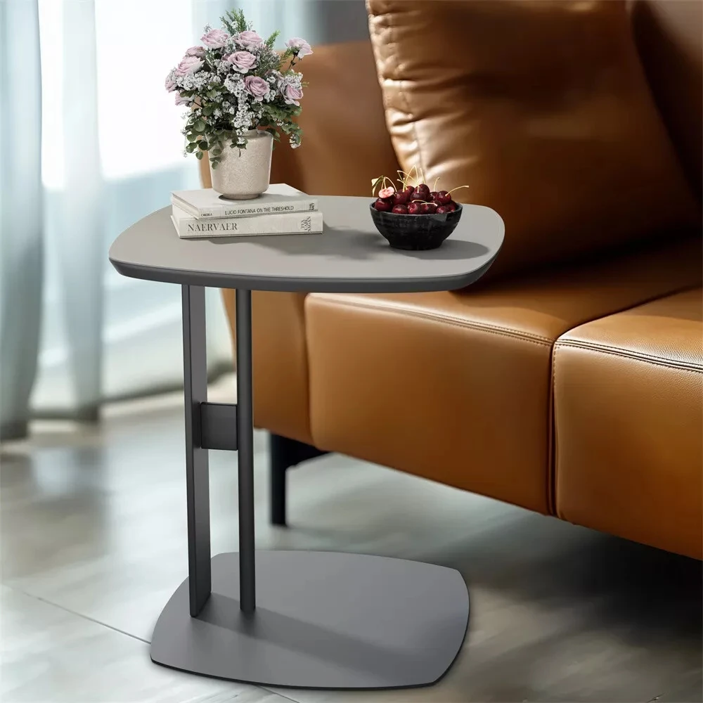 Wisfor Luxury C Table End Table Saddle Leather Top with Metal Leg, Couch Tables C Shaped Side Table for Bedroom Living Room — view 6