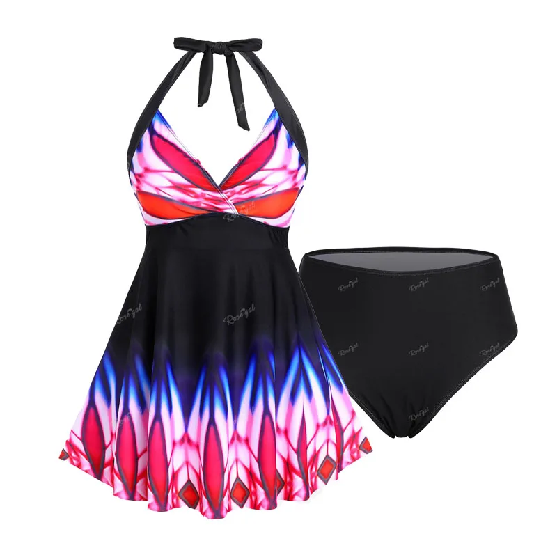 Plus Size Tie-Dye Tassel Hem Three-Piece Swim Set