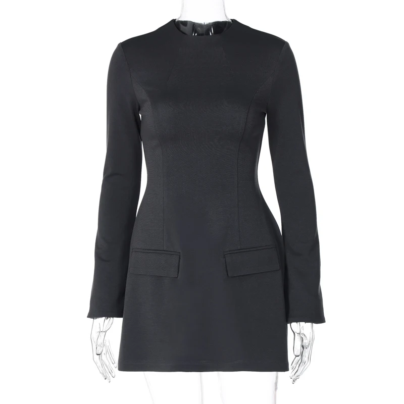 Elegant O Neck Long Sleeve Pactchwork Mini Zipper Women'S Dresses Winter Party Club Korean Wholesale Y2K Casual Clothes