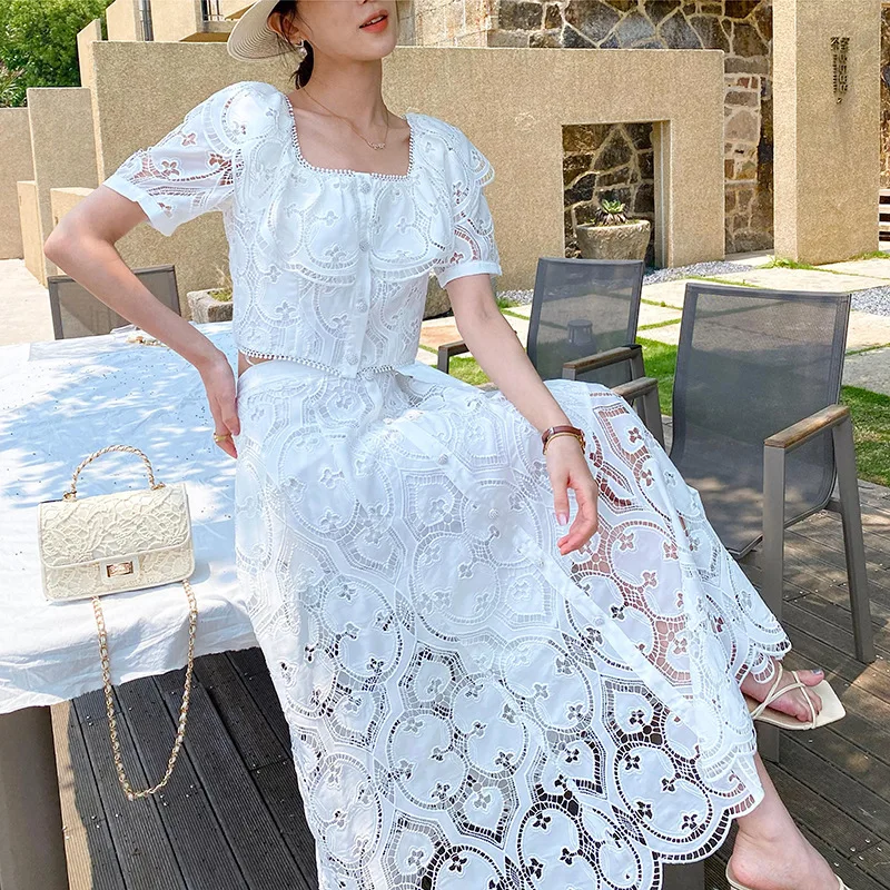 

Женский костюм с вышивкой, белая винтажная юбка для отпуска, костюм из 2 предметов, Новинка лета 2024