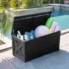 Resin Deck Box 120 Gallon Waterproof Large Deck Boxes Plus Outdoor Indoor Storage Box Imitation Wood Resin for Patio Fu 3