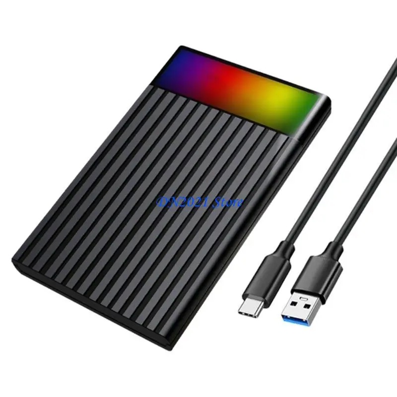 F3KE USB C 2.5인치 하드 드라이브 케이스 SSD 인클로저 하드 드라이브 디스크 박스 인클로저 케이스(노트북용 RGB 라이트 포함)