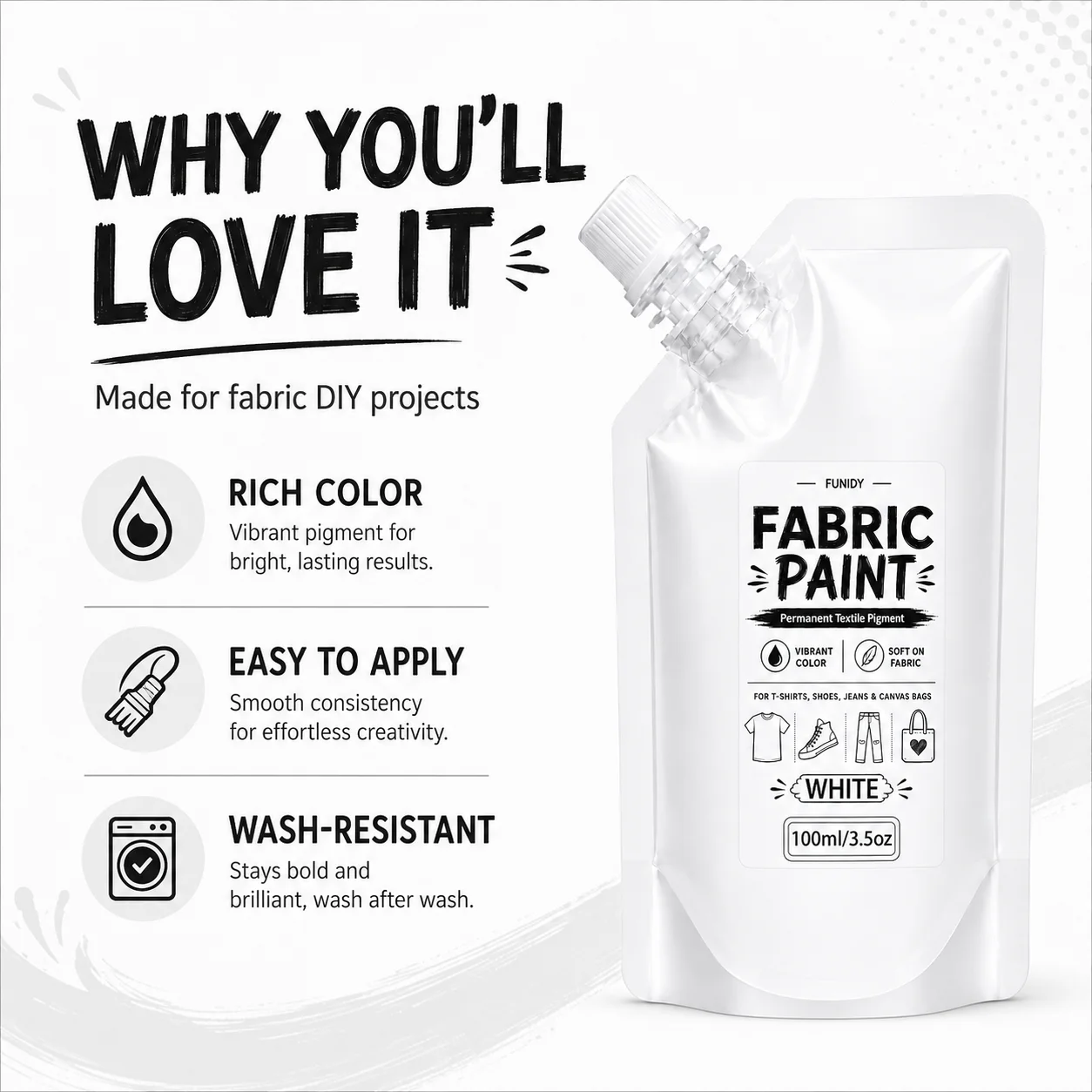 White Fabric Painting Set - Permanent Paint for Clothes, Upholstery, Shoes & Bags