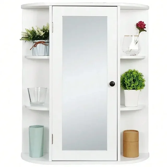 Modern Bathroom Cabinet Storage Organizer Single Door Wall Mount with Mirror