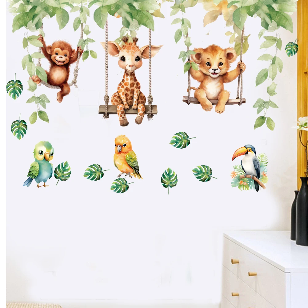 Cartoon Jungle Woodland Animals wall stickers for kids rooms children bedroom decals 3d vivid poster Decor murals Beby Favors wall decal stickers