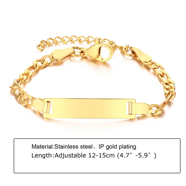 Custom Personalized Name Baby ID Bracelet, Stainless Steel Curb Chain Link Crown Bracelet Newborn Gilrs Boy Gifts Not Allergic 798 gold