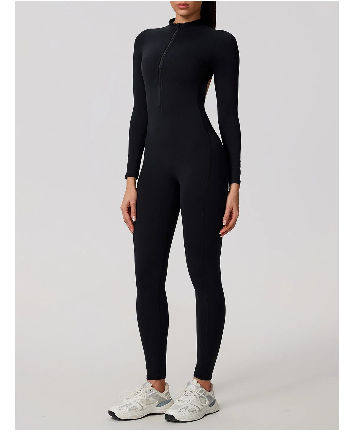 Ctenkevet Damen-Overall mit langen Ärmeln und halbem Reißverschluss, V-Rücken-Design, Po-Lifting, Fitnessstudio, Activewear, Sport-Outfit für Damen – Detail 23