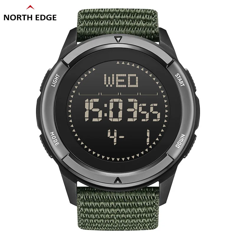 NORTH EDGE Men's Outdoor Sports Watch with Metronome and Compass – Waterproof Carbon Fiber Case & Nylon Strap