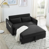 MH Sleeper Sofa Bed w/USB Port, 3-in-1 Adjustable Pull-Out Bed, 2 Lumbar Pillows, Side Pocket - Soft Velvet Convertible Sleeper 1