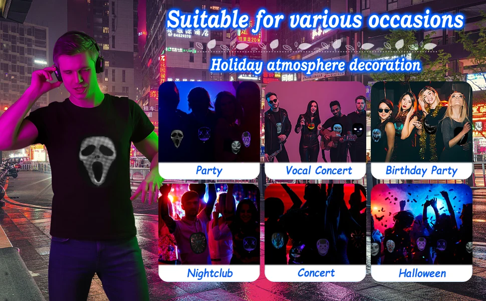 Rgb Light up Bluetooth App Control LED Screen Removable T-Shirts LED Luminous Fa