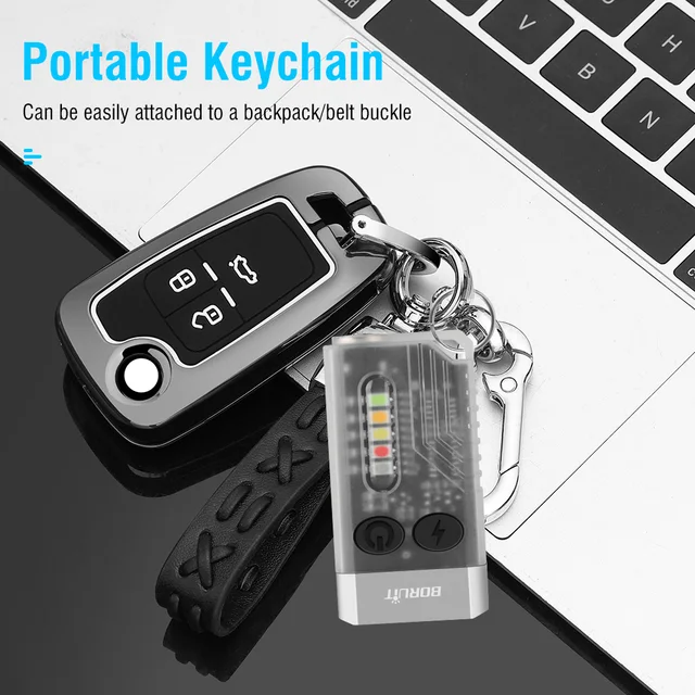 BORUiT V10 EDC Keychain Flashlight Portable Mini Torch Type-C Rechargeable Work Light With Magnet UV Beep Camping Pocket Lantern 6