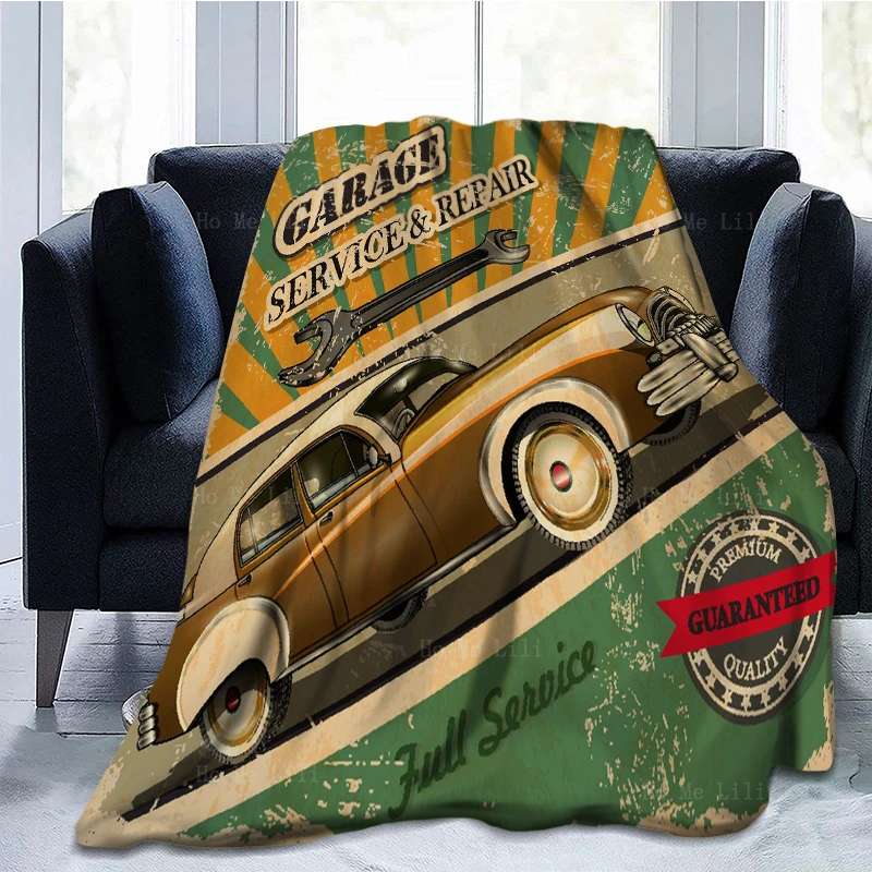 Brown Vintage Car Ads Poster Route 66 Garage Repair Service Retro Flannel  Blanket By Ho Me Lili Fit For Trave Camp Home Etc