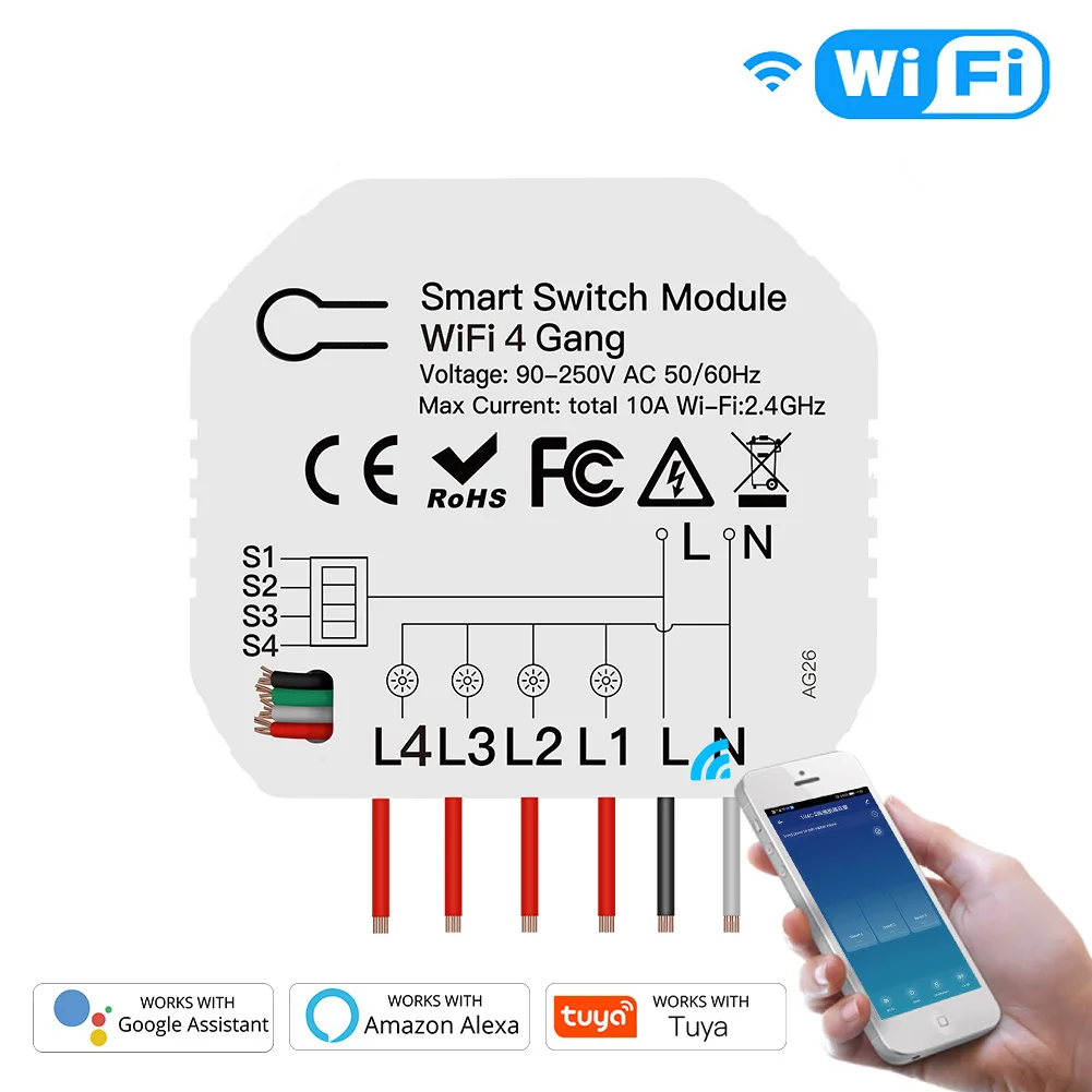 

Smart Home 4-Way Switch Hidden on-off Device App Remote Control Timer Switch Module