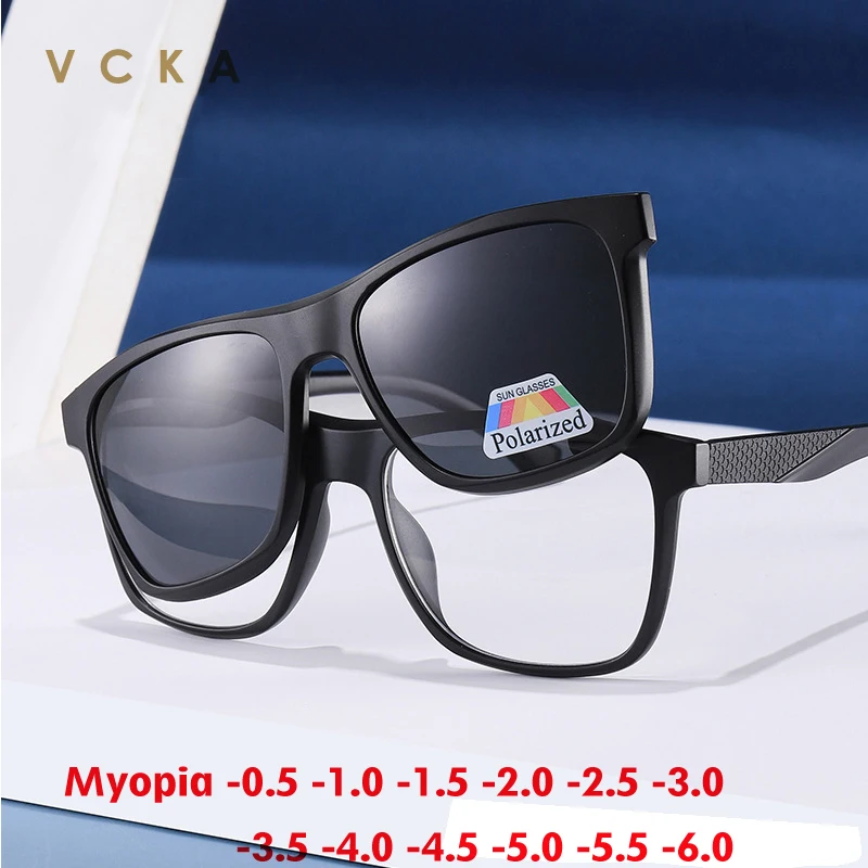 

Мужские и женские очки для близорукости VCKA, классические поляризационные солнцезащитные очки 6 в 1 с магнитной застежкой, оправа для очков от-0,5 до-10