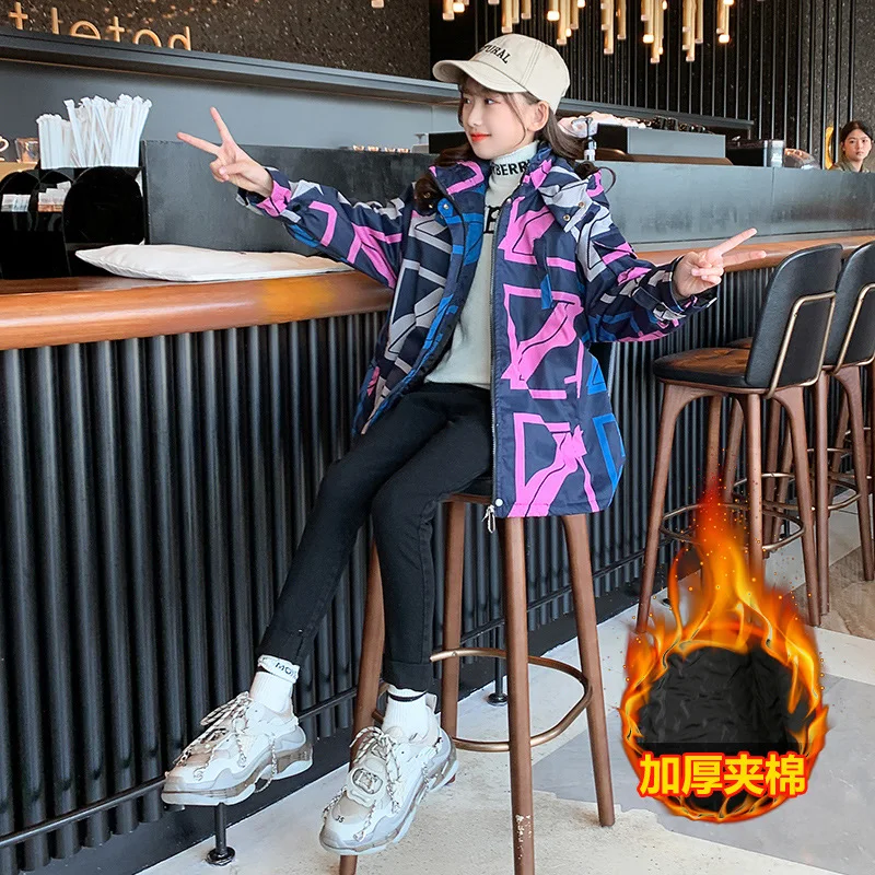 

2023 Korean Autumn Winter Children Plus Velvet Windbreaker Elementary Girl Warm Cotton Jacket Teenager Girl Parkas Winter Coats