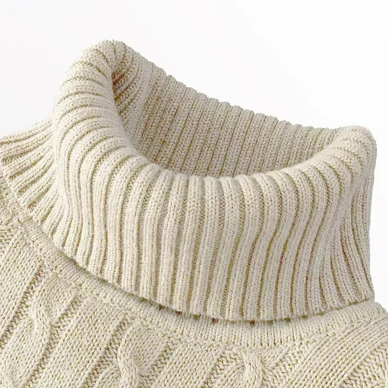 Autumn Men's Long Sleeve Knitted Sweaters Men's Slim Fit Turtleneck Sweater Casual Pullover Sweater Lightweight Ribbed Sweater 4