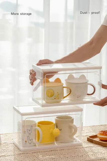 Tea Set Storage Box Dustproof Tea Cup Storage Container with Drain