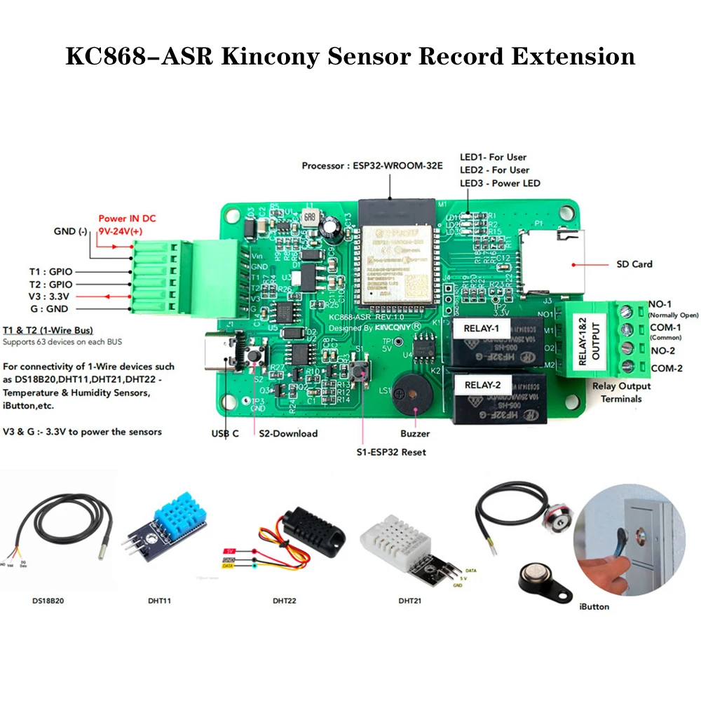 KC868ASRSensorRecordExtensionESP32DevelopmentBoardSDCard