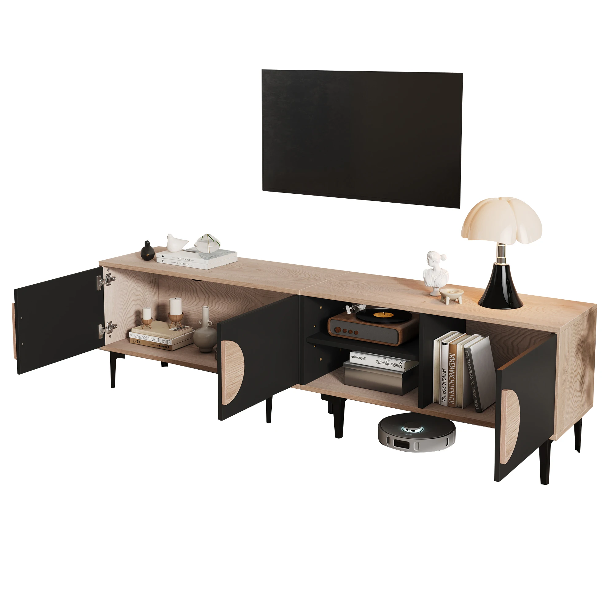 180 x 35 x 49 cm großer Lowboard-TV-Schrank, TV-Ständer für das Wohnzimmer, TV-Schrank mit 2 Schränken, TV-Tafel mit offenen Regalen – Detail 20