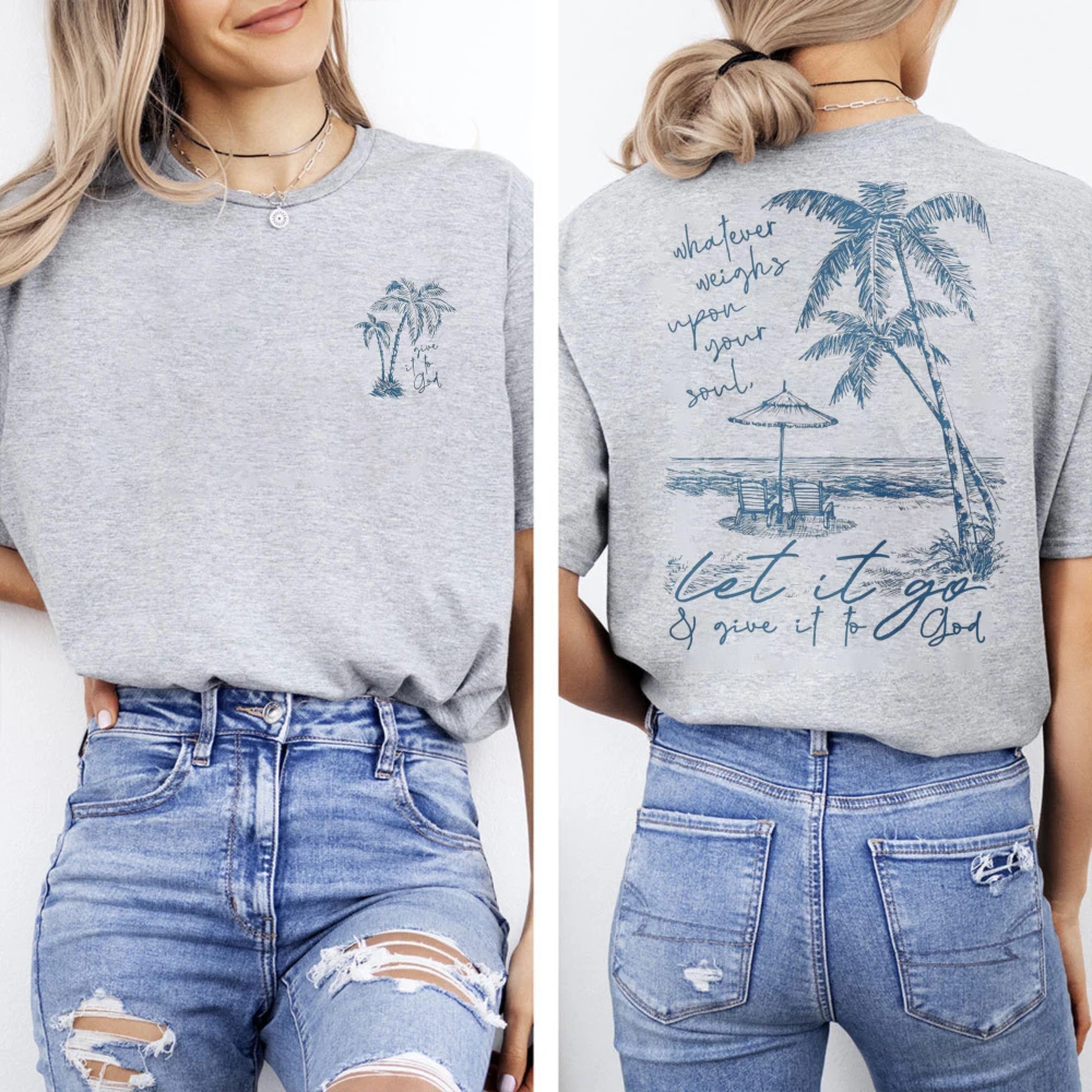 Tropical Palm Beach Women's Casual Cotton T-Shirt - Summer Fashion Top