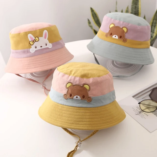 3-6 Years New Kids Summer Hat Animal Car Picture Cotton Linen Bucket Hat for Girls Boys Panama Fold