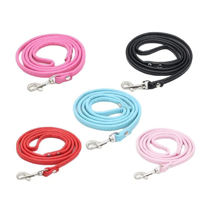 Premium PU Leather Pet Leash with Traction Hook and Buckle - Black, Red, Blue