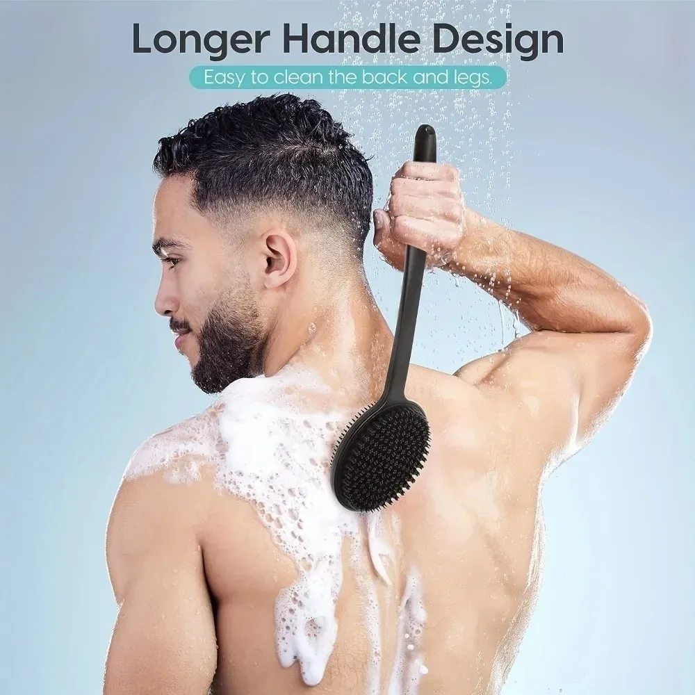 Double-Sided Silicone Back Scrubber Long Handle Long Handle Body Bath Brush Mud Back Scrubber Shower Massage Exfoliation Brush 3