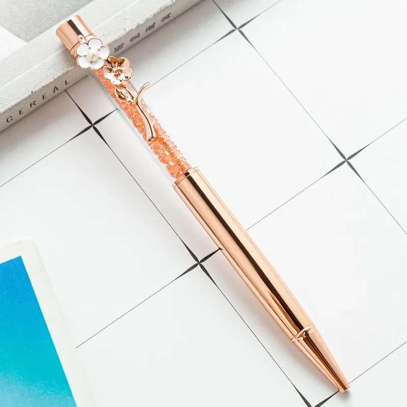 

1 Piece Metal Copper Quicksand Pen Ballpoint Flow Oil Flower Wedding Office School Stationery Gift Cute School Supplies